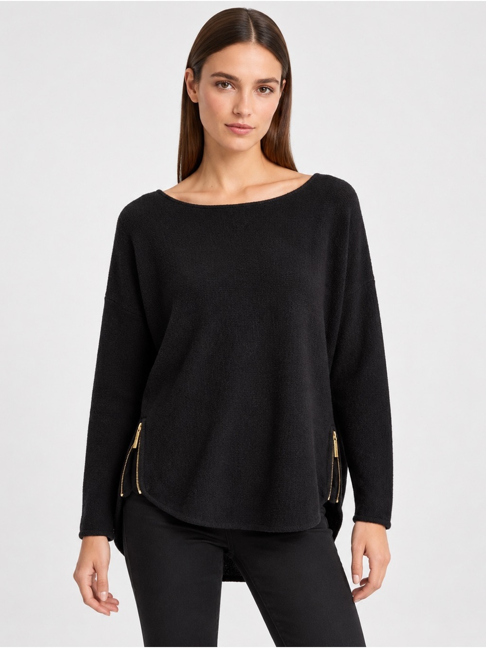 Michael Kors Black Side Zip High-Low Sweater